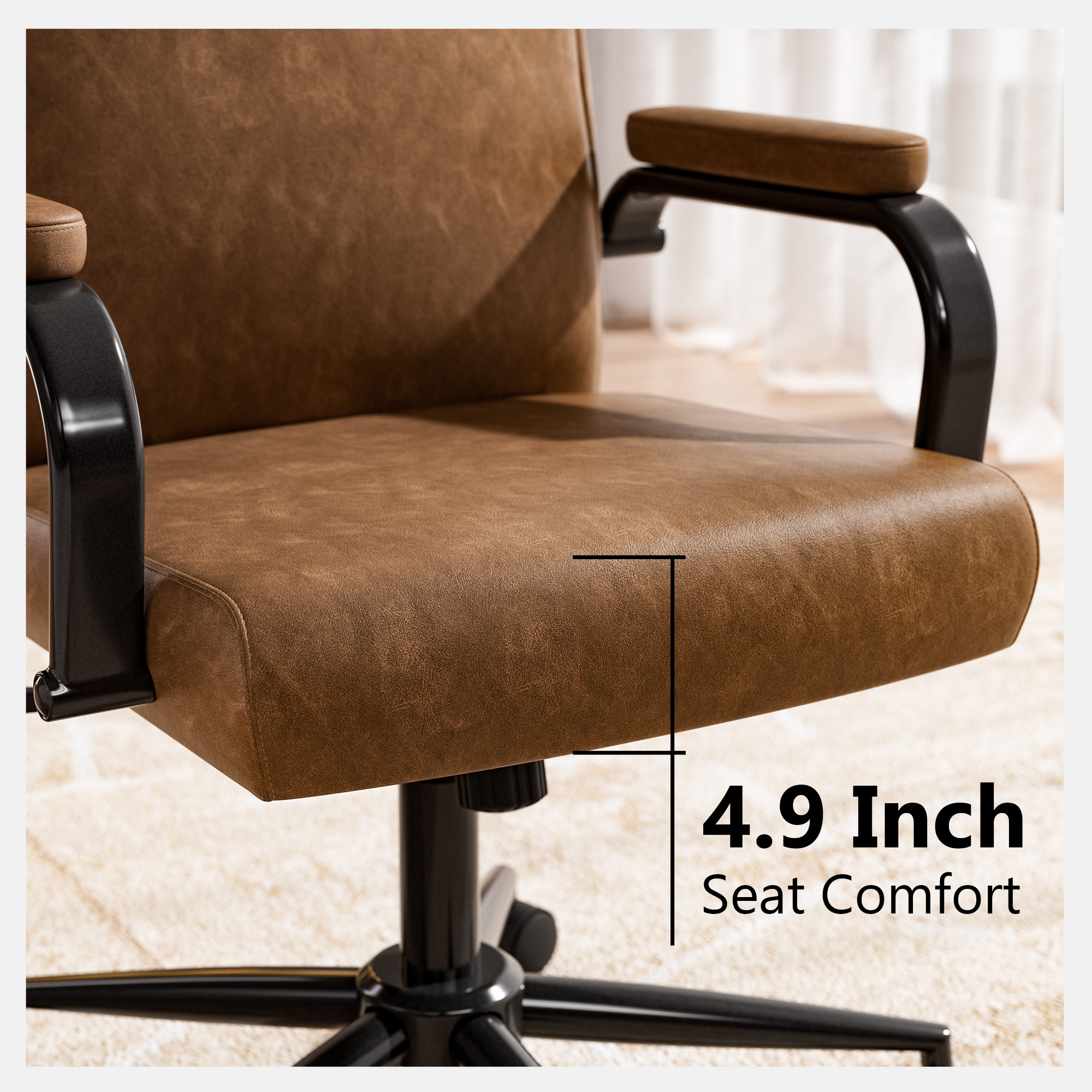 iooHug Ergonomic Office Chair with Memory Foam, High Back Adjustable Swivel Desk Chair, PU Leather Computer Gaming Chair with Lumbar Support and Armrests for Home Office, Brown