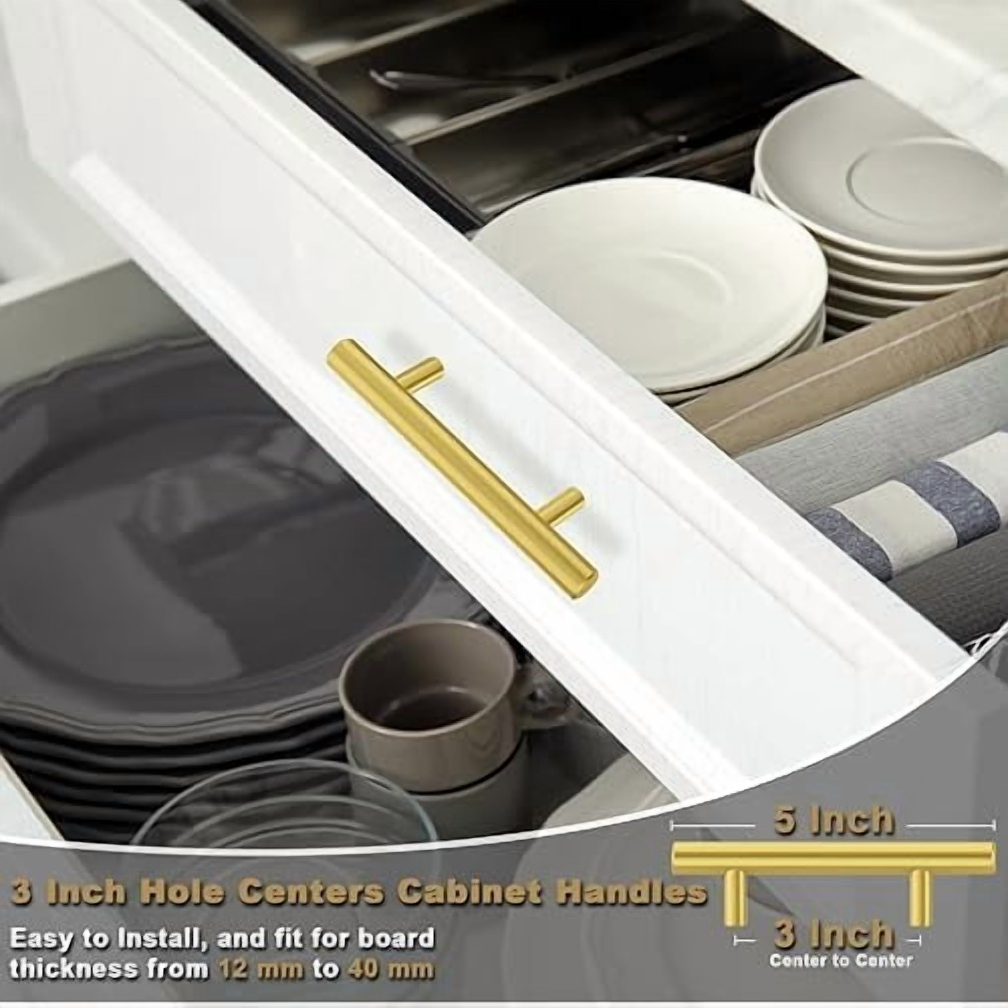 30 Pack Brushed Brass Cabinet Handles Gold 3 Inch Hole Center Cabinet Pulls Stainless Steel Drawer Handles Kitchen Cabinet Hardware Pulls for Cabinets and Drawers - 5" Length,