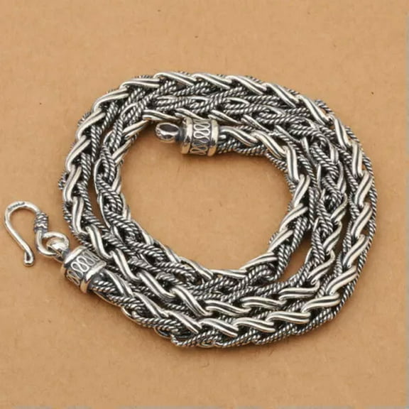 K-KED Real 925 Sterling Silver Necklace For Women Men 7mm Round Weave Rope Chain Link-Necklace Only-22inch-93.8g(±5)