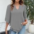 thumbnail image 2 of Chiffon Dressy Tops for Women V Neck 1/2 Length Bell Sleeve Business Casual Blouses Lightweight Flowy Shirts (Medium, Gray), 2 of 7