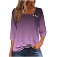 thumbnail image 3 of Jsaierl Tops for Women 3/4 Sleeve Plus Size Button Up Crew Neck Shirts Dressy Gradient Petite Blouses Workout Dressy Tunic Top S-3XL, 3 of 6