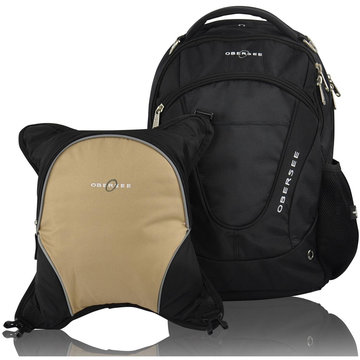 Obersee Oslo Diaper Bag Backpack and Cooler, Black/Sand