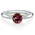 thumbnail image 3 of Gem Stone King 10K Two Tone Gold Red Rhodolite Garnet Solitaire Engagement Ring for Women | 0.60 Cttw | Round 5MM | Gemstone January Birthstone | Size 7, 3 of 6