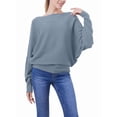 thumbnail image 3 of Women'S Solid Color Oversized Batwing Sleeve Boat Neck Long Sleeve Knit Sweater Loose Pullover Denim Blue One size, 3 of 6