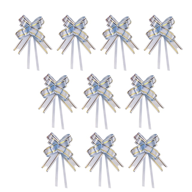 Bewildely 10 piezas de decoración con lazo para el hogar, artesanías festivas para embalaje, flores ligeras impresas a mano, coche de Navidad Kits de decoración para fiestas Dorado Azul Claro