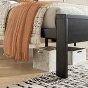 Sha Cerlin Black Oak Queen Size Metal Platform Bed Frame with Wooden Headboard & Underbed Storage, Adult