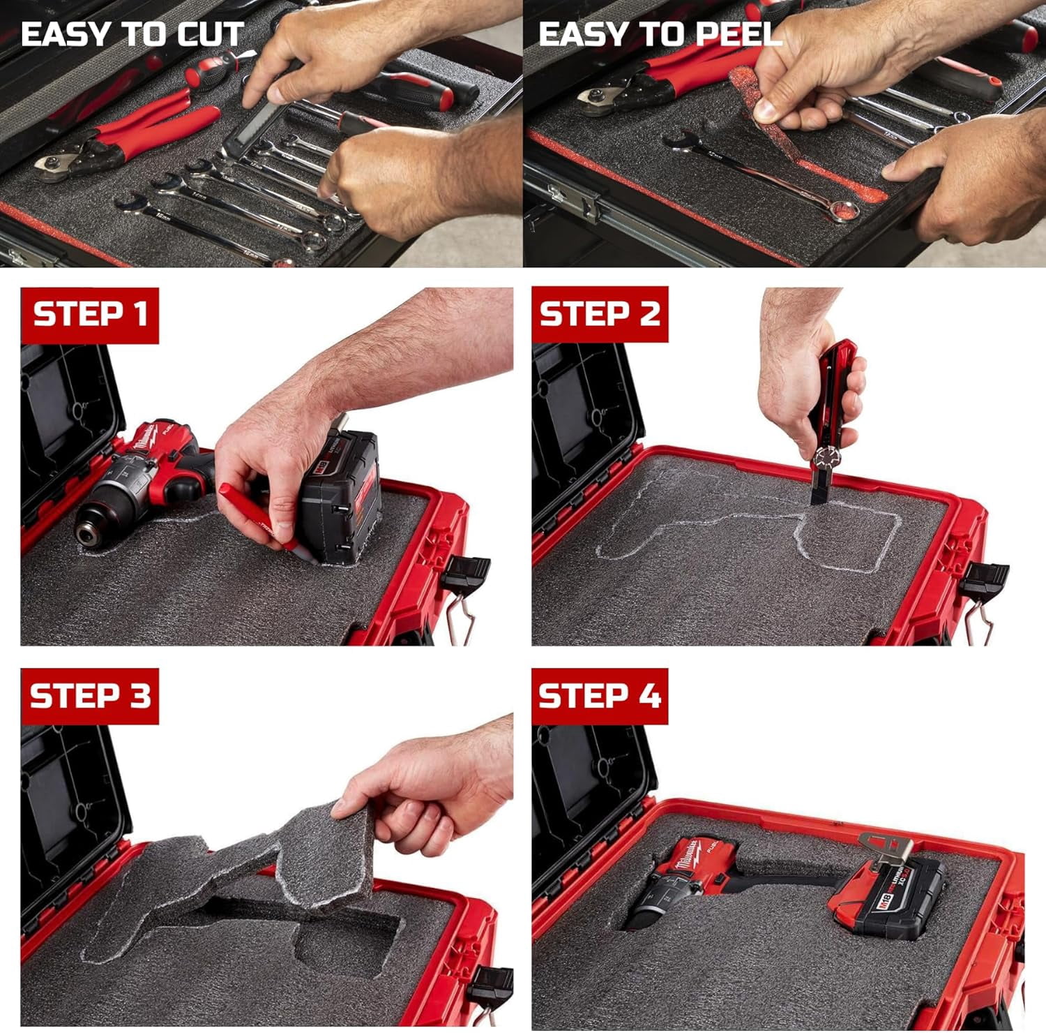 Tool Box Foam 3Pack 24x24x2 inch, Foam Inserts for Cases, Polyethylene Tool Foam Sheets, Drawer Liner Foam, ToolBox Kaizen Organizer and Storage Tool Shadow