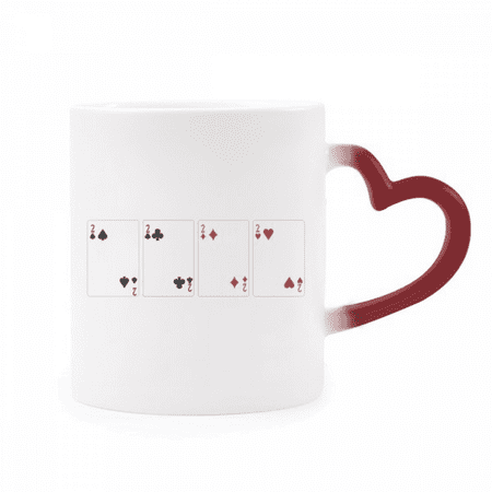 

2 heart spade club pattern heat sensitive mug red color changing stoneware cup