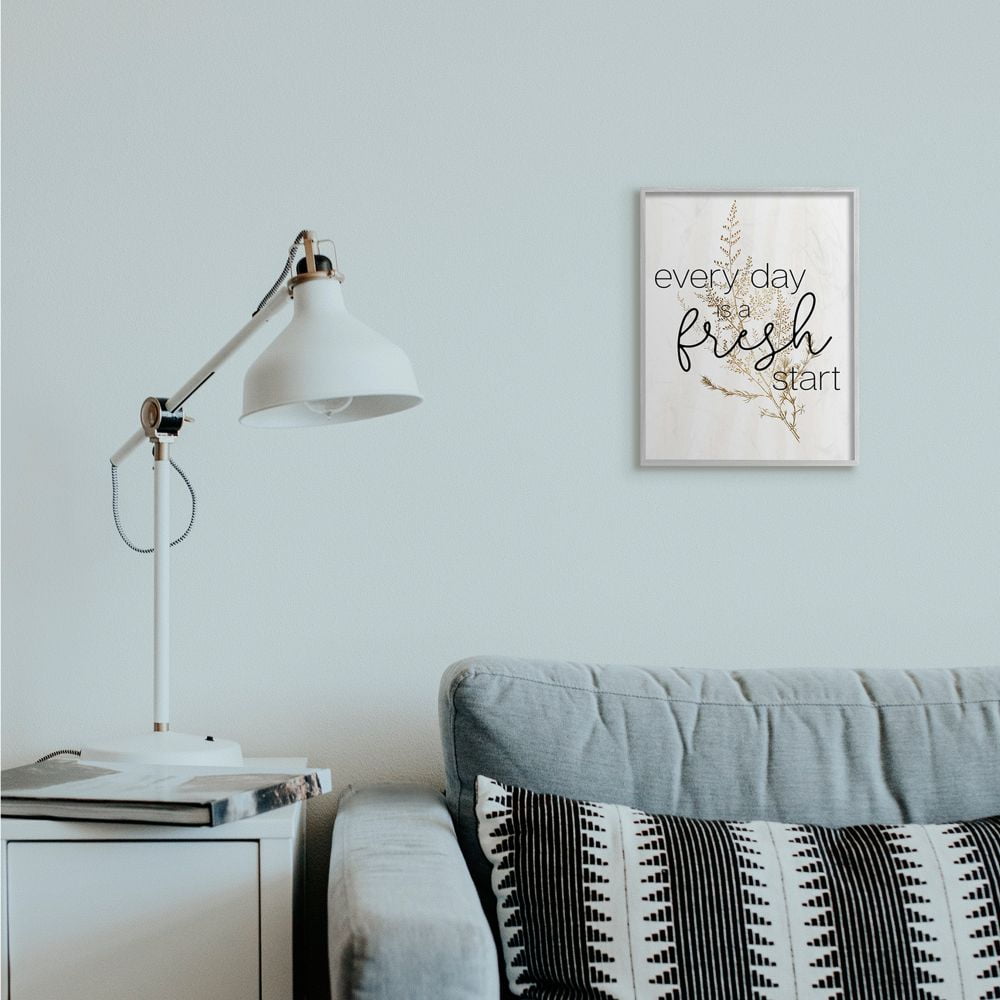 Stupell Industries Everyday Fresh Start Quote Text Script Gold Black Nature Framed Wall Art Design by Daphne Polselli, 11" x 14", Gray Framed