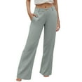 thumbnail image 1 of Pantalones palazzo de cintura alta para mujer - Pierna ancha, bolsillos - Informal/Mezcla de lino - Pantalones de moda - S-XXL, 1 of 5