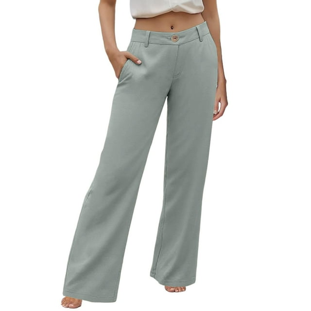 Pantalones palazzo de cintura alta para mujer - Pierna ancha, bolsillos - Informal/Mezcla de lino - Pantalones de moda - S-XXL