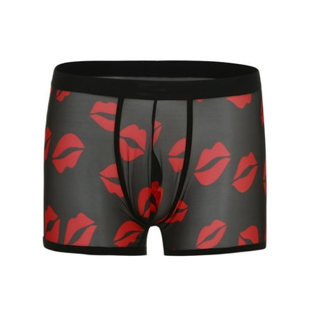 

ZMHEGW 1PC Briefs For Men Boxer Transparent Lip Print Lingerie Comfortable Bk/L2 Underwear Mens