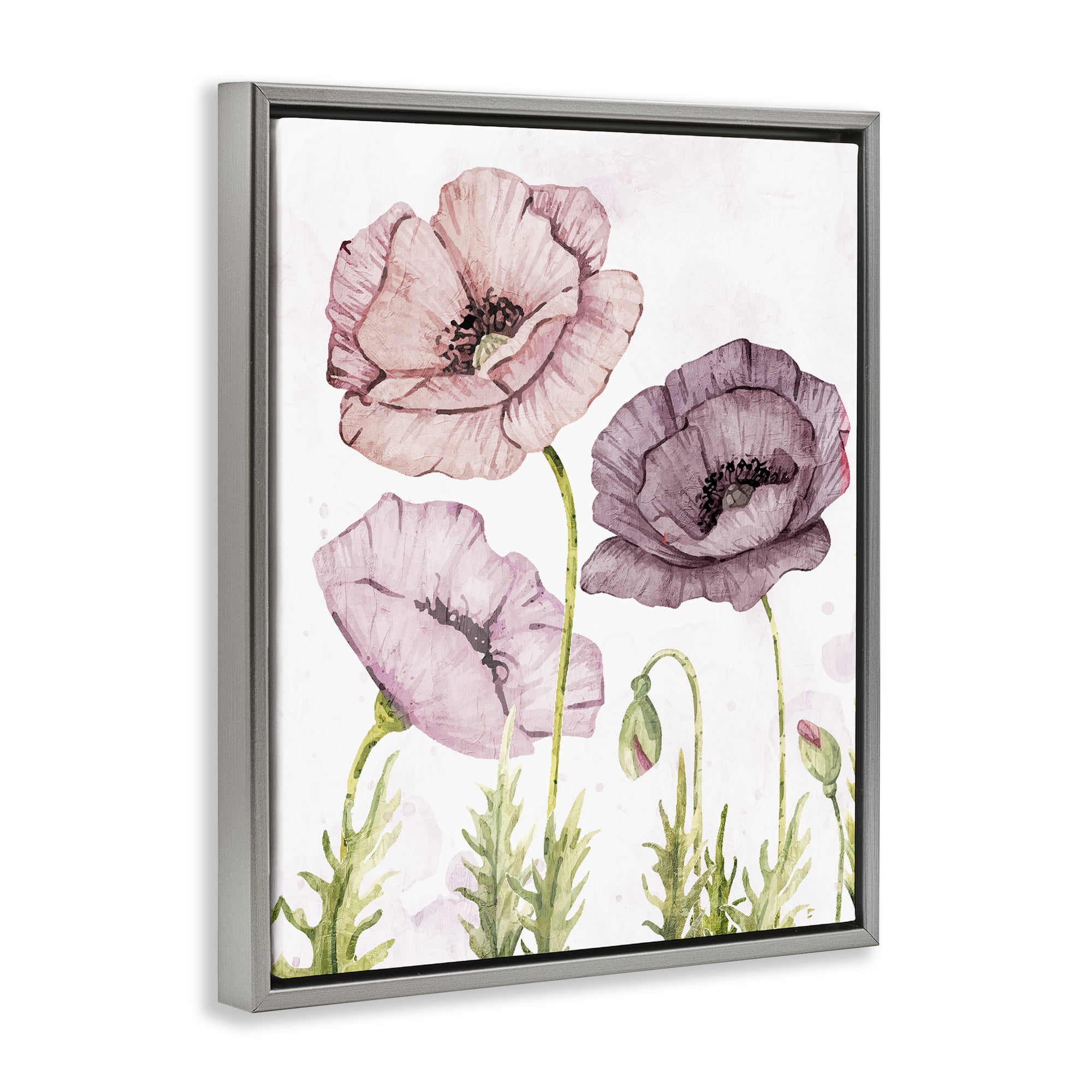 Stupell Industries Poppies Trio in Garden Plants & Flowers Painting Gray Floater Framed Canvas Art Print Wall Art, 17 x 21