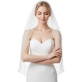 thumbnail image 1 of Wedding Veil Pearls and Crystals Beaded Edge 1 Tier Fingertip Length Bridal Veil, 1 of 6
