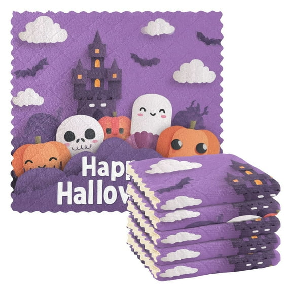 6 Pieces of Kitchen Towels 11x11Inch Kitchen Dish Cloths Kitchen Dish Towels Reuseable Cleaning Cloths Halloween Cartoon Pumpkin