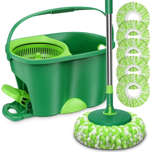 (2 pack) MYSPRI Spin Mop and Bucket System with Wringer Set for Floors Cleaning, 6 Refill Wet Mop Pads