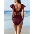 thumbnail image 4 of Sociala Warpped V Neck 1 Piece Swimwear for Maternity Ribbed Ruffle Sleeve Swimsuit, 4 of 8