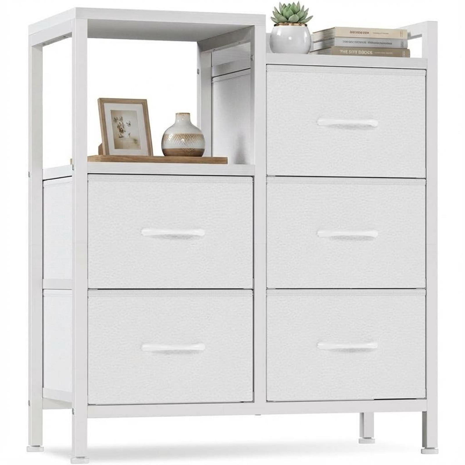 5-Drawer Mobile Filing Cabinet Organizer - Rolling Printer Stand, Open Storage Shelf, Lateral File for A4/Letter, Under Desk Office Storage, White