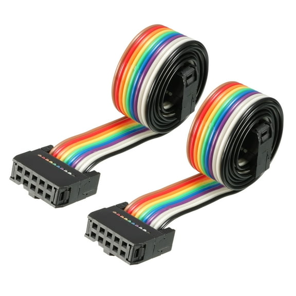 IDC 10P Wire Flat Rainbow Ribbon Cable 43cm 2.54mm Pitch 2pcs