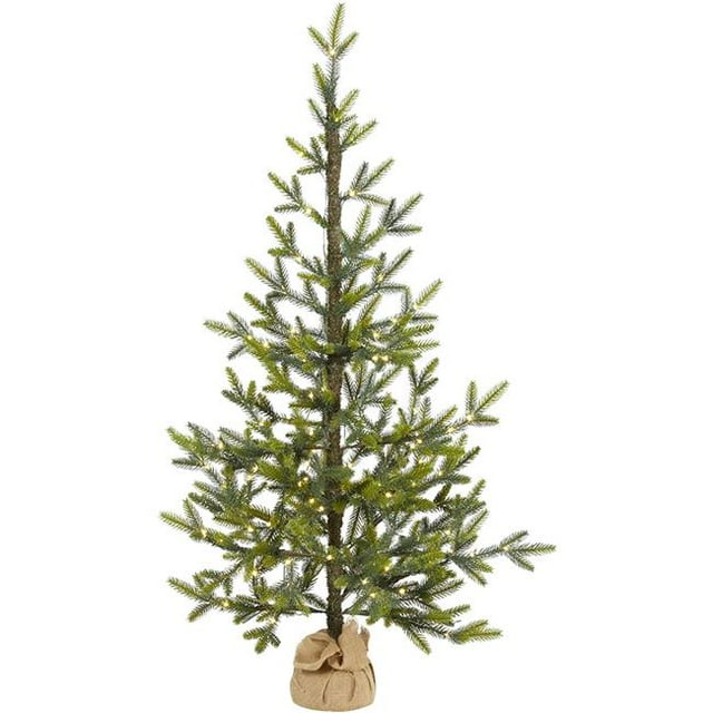 Nearly Natural T1989 4 ft. Fraser Fir Natural Look Artificial Christmas Tree with 100 Clear LED Lights, A Burlap Base & 403 Bendable Branches