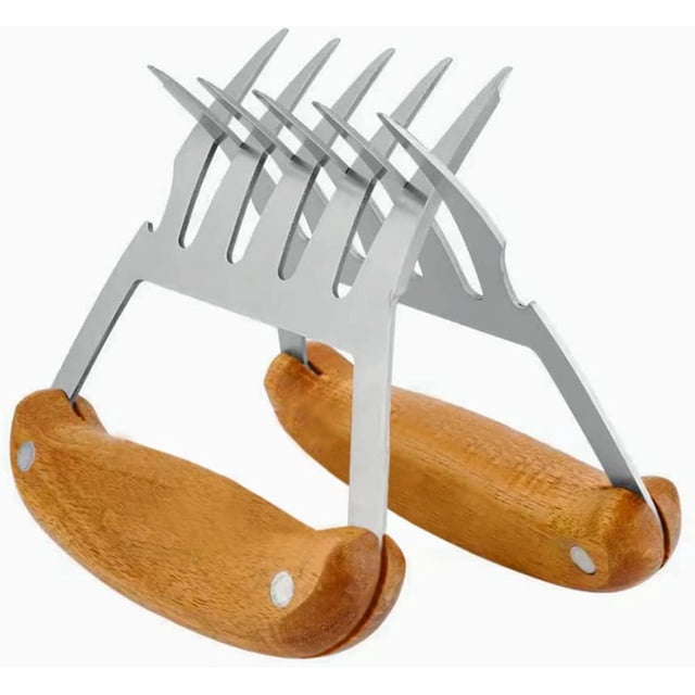 Jinsinto 2 Piece Meat Grinder, Stainless Steel Meat Grinder, Roast Chicken Meat Grinder (Log Handle + 304 SST, Brown)
