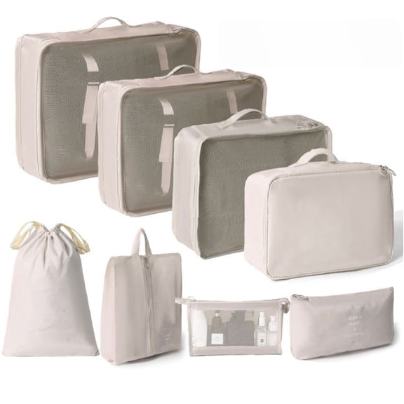 Taimu TM 8 Set Packing Cubes, Luggage Packing Organizers, Packing Cube with Shoe, Cosmetics, Clothing, and Accessories Bags Packing Cubes for Travel Luggage Organizer(Beige)
