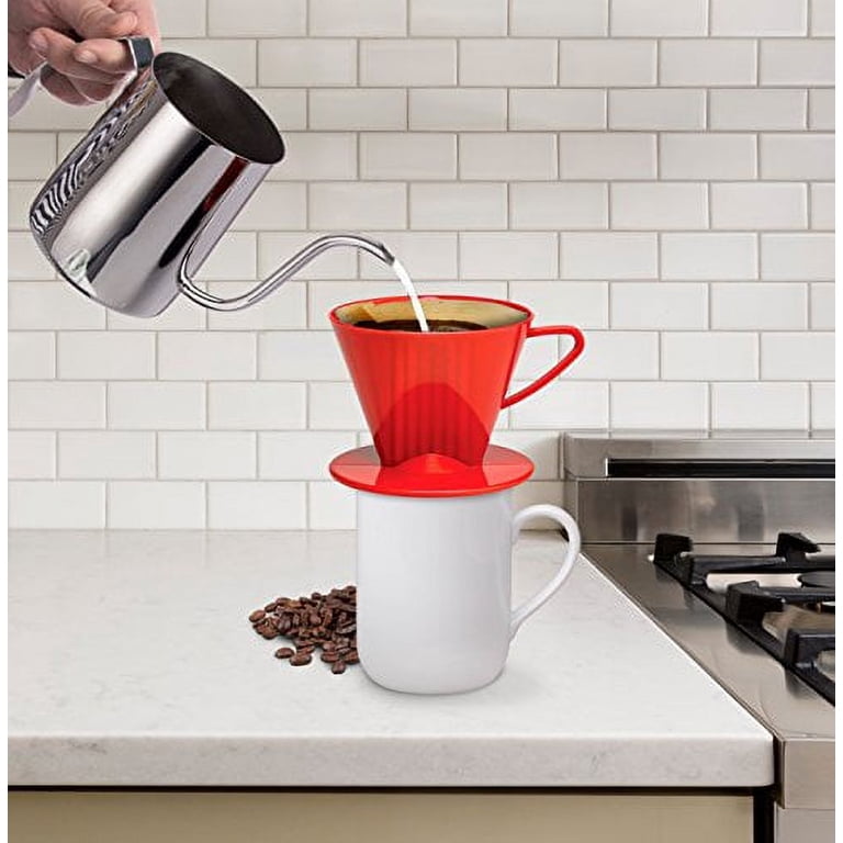 Fino Pour-Over Coffee Brewing Filter Cone, Number 2-Size, Red