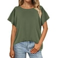 thumbnail image 4 of Weikingp Basic Tees For Women Womens Summer Tops Batwing Sleeve Oversized Solid Color T Shirt Women's Crew Neck Top Tshirts Shirts For Women Green L, 4 of 5