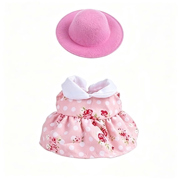 Cififendec Spring Porch Goose Outfit Set, Wide Brim Sun Hat and Floral Gingham Plaid Dress for 23" Porch Goose Statue Dressing