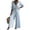 Blue, variant on Tqcoqu Womens Linen Wide Leg Jumpsuit V Neck Lace Trim Button Front Summer Beach Jumpsuit,Beige,Women's S-XXL