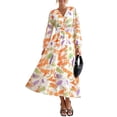 thumbnail image 1 of Vestido PRETTYGARDEN Floral Midi con Escote en V y Manga Larga M, 1 of 6