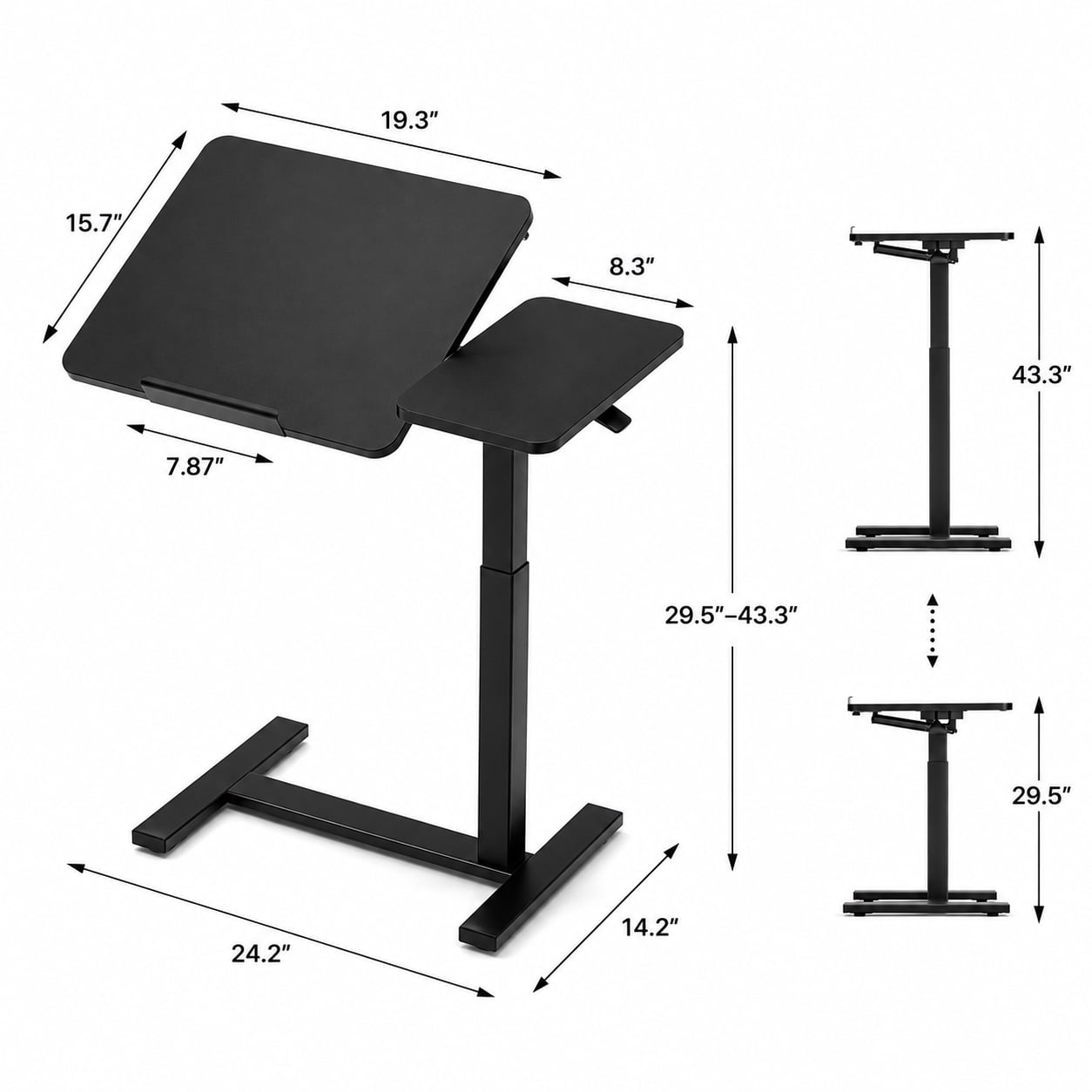 Alvantor Adjustable Bedside Table with Wheels, Rolling Desk, Laptop Table, Portable Design, Adjustable Height, Computer Workstation, Home Office Classroom