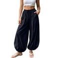 thumbnail image 2 of Bloomae Womens Wide Leg Barrel Pants Casual Drawstring Elastic High Waist Flowy Baggy Balloon Trousers Loose Comfy Ankle Cuffed Beach Vacation Lounge Pants with Pockets, 2 of 8
