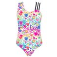 thumbnail image 2 of TiaoBug Kids Girls One Piece Dance Leotards Sleeveless Print Bodysuit Swimwear, 2 of 3