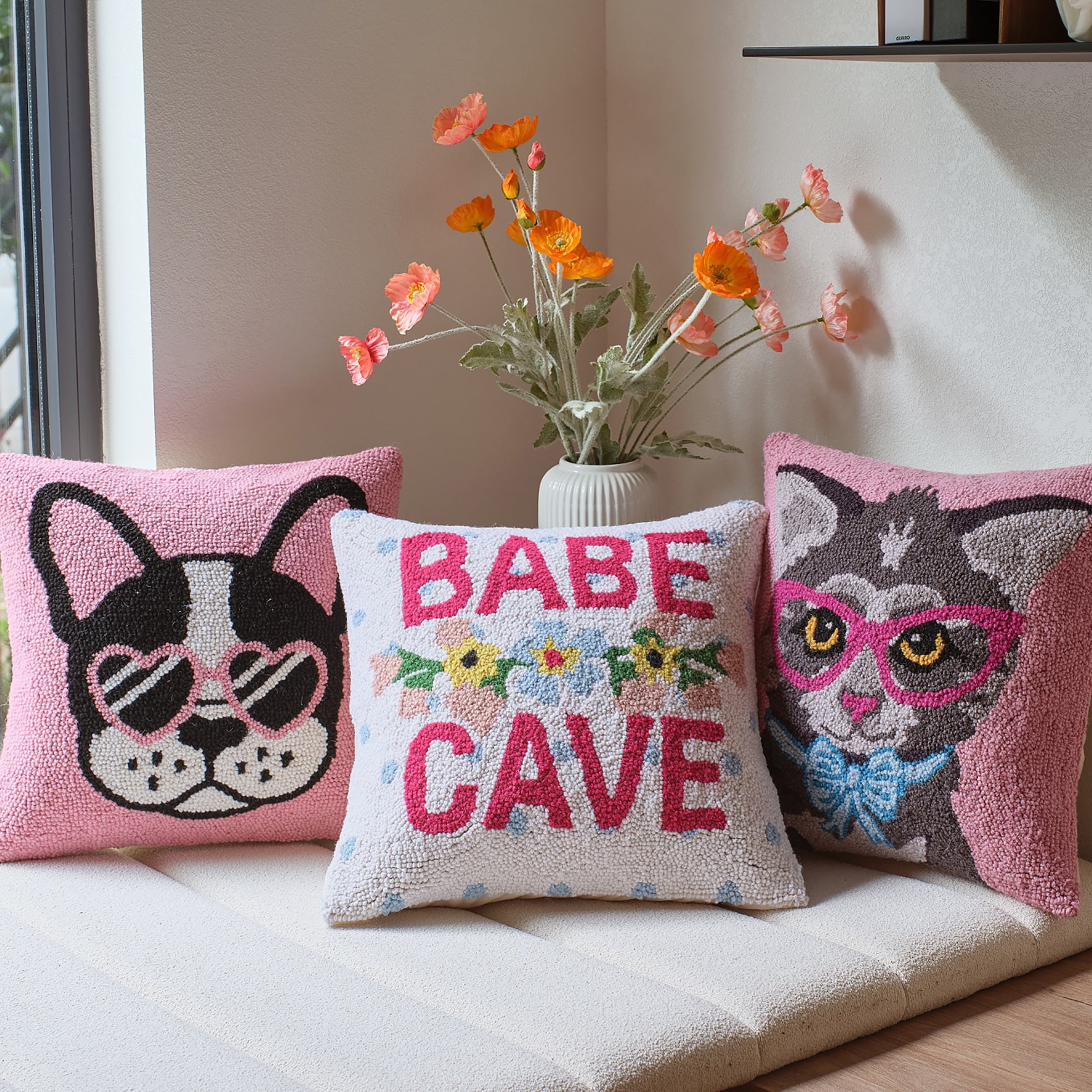 The Pillow Shoppe Cat W/Eye Glasses And Bow Hook Multicolor Decorative Pillow, 14"X20"
