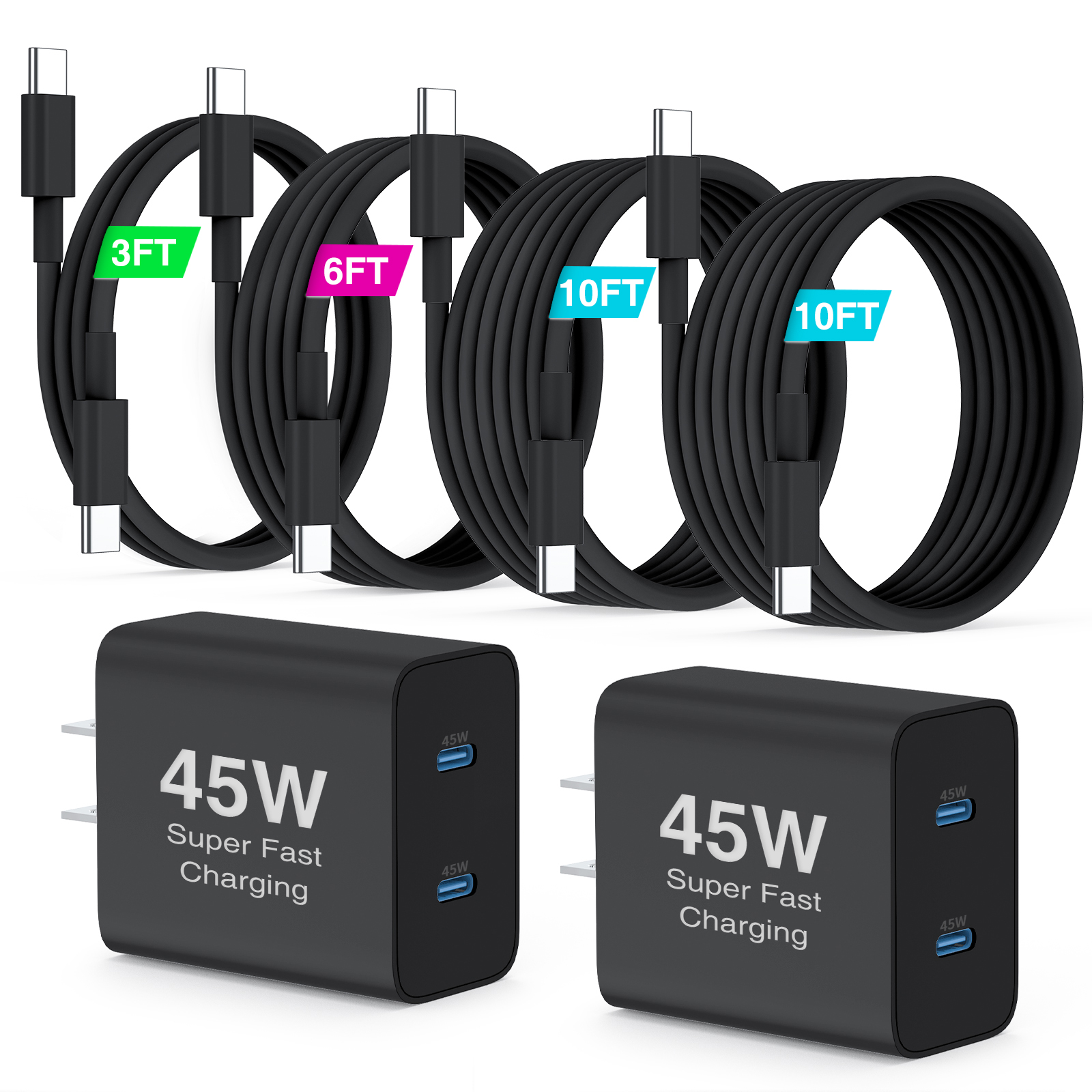 iPhone 17 16 15 Charger Fast Charging,45W Dual Port Fast Charger Block with 6/10FT Long USB C to Charging Cable Cord for Apple iPhone 17 Pro Max/17 Pro/17 Air/16 Pro Max/16 Pro/16/15 Pro Max/15 Case