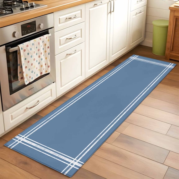 Kitchen Runner Rug Blonde Blue Pure Color Runner Rugs for Bedroom Hallway Entryway Stair, Minimalist Style Area Rug Non-slip Washable Floor Carpet 2x6ft