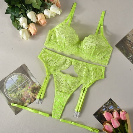 Generic Sexy Steel Ring Bra Lace Sexy Lingerie 4-Piece Set