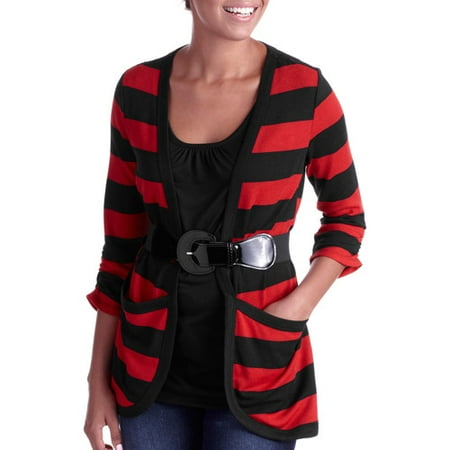 No Boundaries Juniors Boyfriend Cardigan 2-Fer with Lace and Pockets