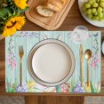 thumbnail image 4 of Easter Bunny Placemats Set of 6, Eggs Cute Rabbit Green Wooden Plank Country Placemats for Dining Table, Place Mats for Kitchen Tabletop, Waterproof Wipeable Dining Table Mats Set, 4 of 9