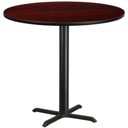 Emma + Oliver 42 RD Mahogany Laminate Bar Table Top-33 x33 Base