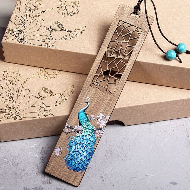 Marcador de pavo real azul ébano pintado, marcador de pavo real hueco de sándalo morado, hermoso estilo, regalo creativo, letras