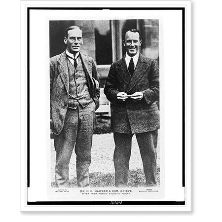 Historic Print, Mr. H.G. Hawker & Com. Grieve, after their heroic Atlantic flight.Photo by Central News., 16" x 20"