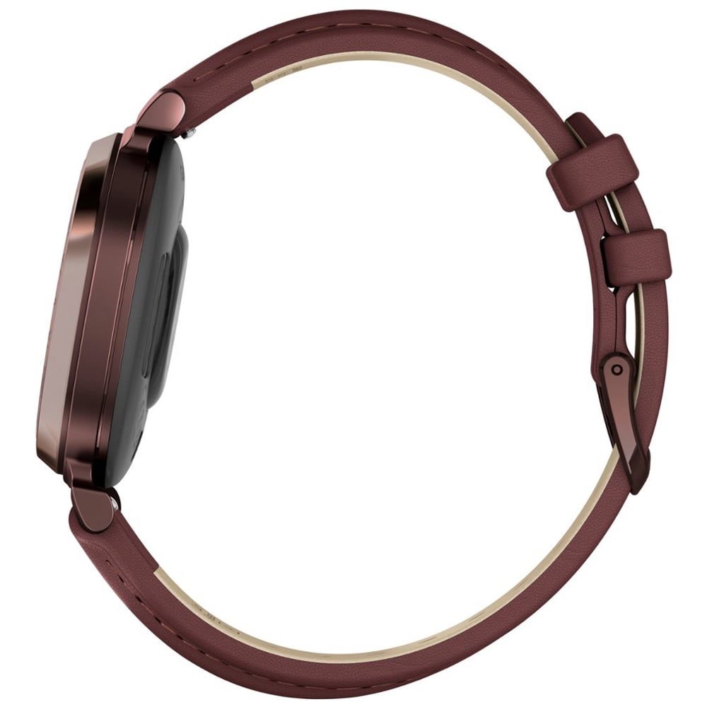 Garmin 010-02839-03 Lily 2 Classic Dark Bronze with Mulberry Leather Band Smartwatch Bundle with Sport Towel + Deco Essentials Wearable Commuter Front & Rear Safety Light| Official Garmin USA Dealer