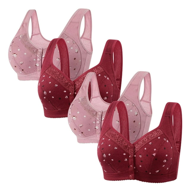 LOVZFMLL Soutiens-Gorge pour Femmes 4 Pcs Soutien-Gorge en Dentelle Confortable Respirant Sans Armatures Rose Vif TG