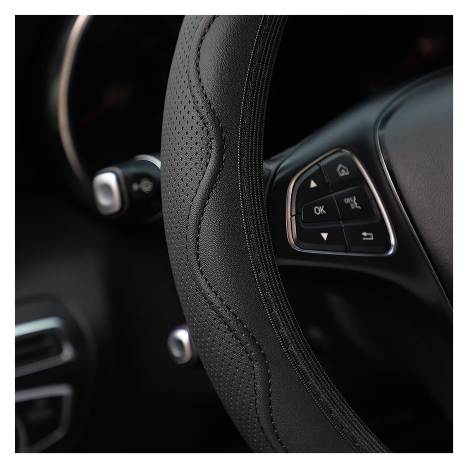 MPXBM PU Leather Steering Wheel Covers for Jeep Grand Cherokee L 6-Seater 2021 2022 2023 2024 2025 Anti Slip Breathable Car Steering Cover Sports Style Car Interior Accessories,(Black)