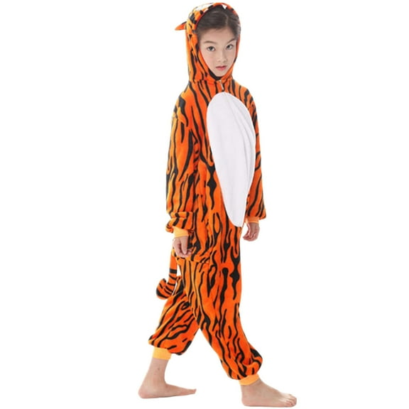 XEGLSBU Girls Jumpsuit Size 14-16 Children Cartoon Animals Conjoined Pajamas Orange Size 140
