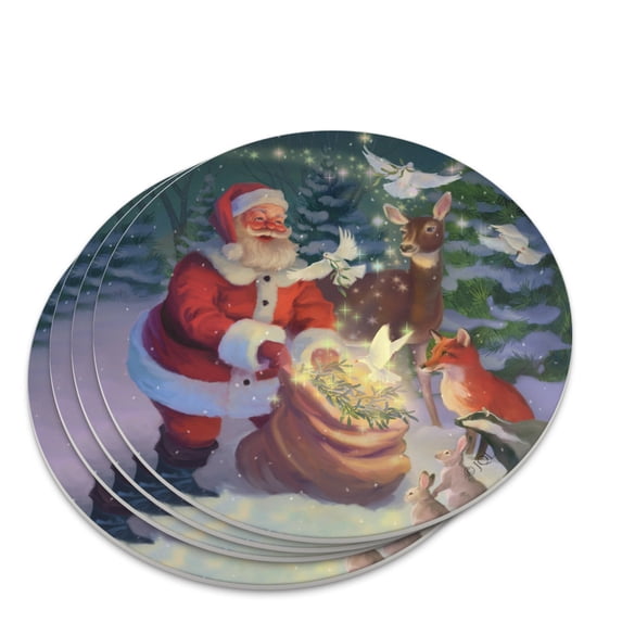 Christmas Holiday Santa Magic Peace Doves Novelty Coaster Set