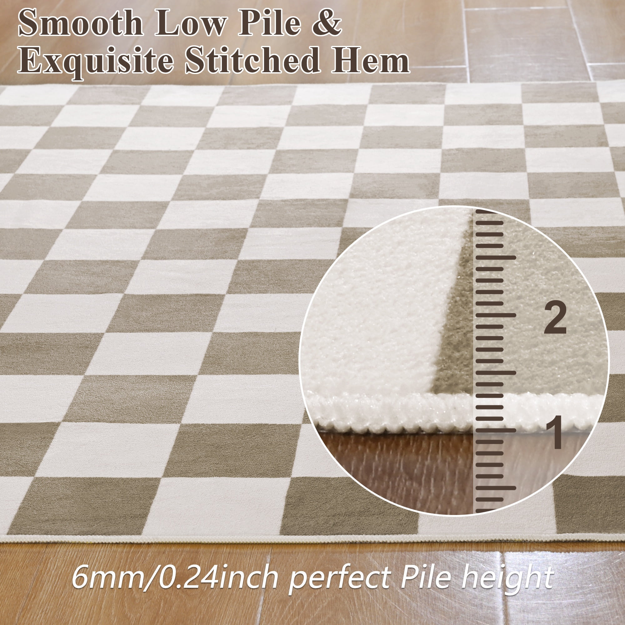 Arogan Checkered Area Rug for Living Room Bedroom Washable Rug, Camel and White,2' x 3'
