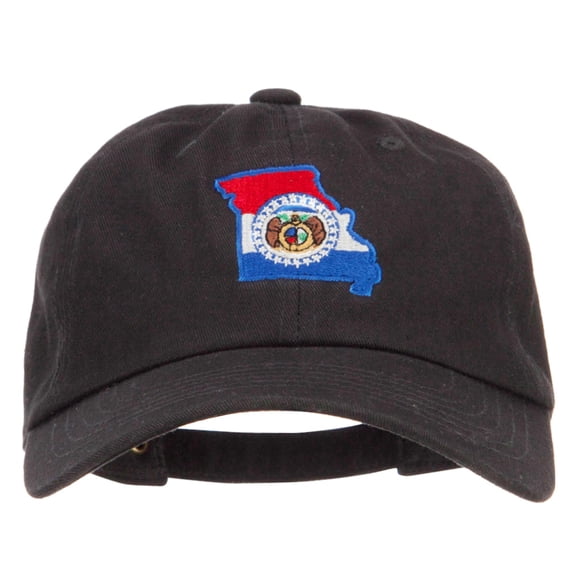 Missouri State Flag Map Embroidered Unstructured Washed Cap - Black OSFM